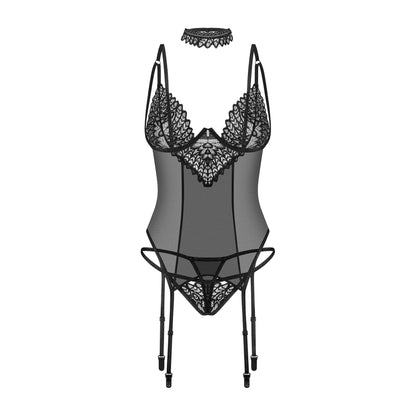 Sheer Mesh Lace Corset & String Panty Obsessive Donarella by Obsessive Lingerie