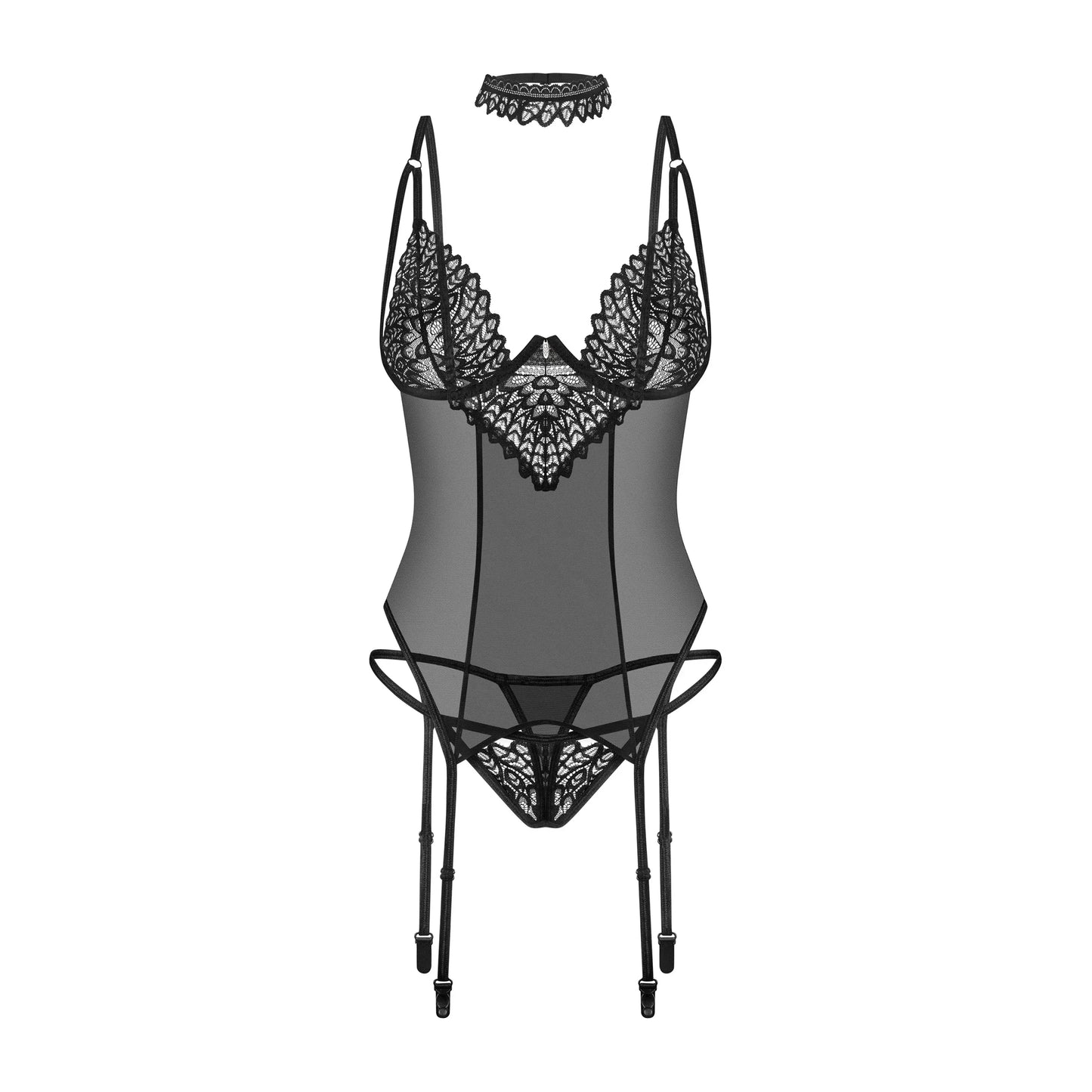 Obsessive Donarella Sheer Mesh Lace Corset & String Panty