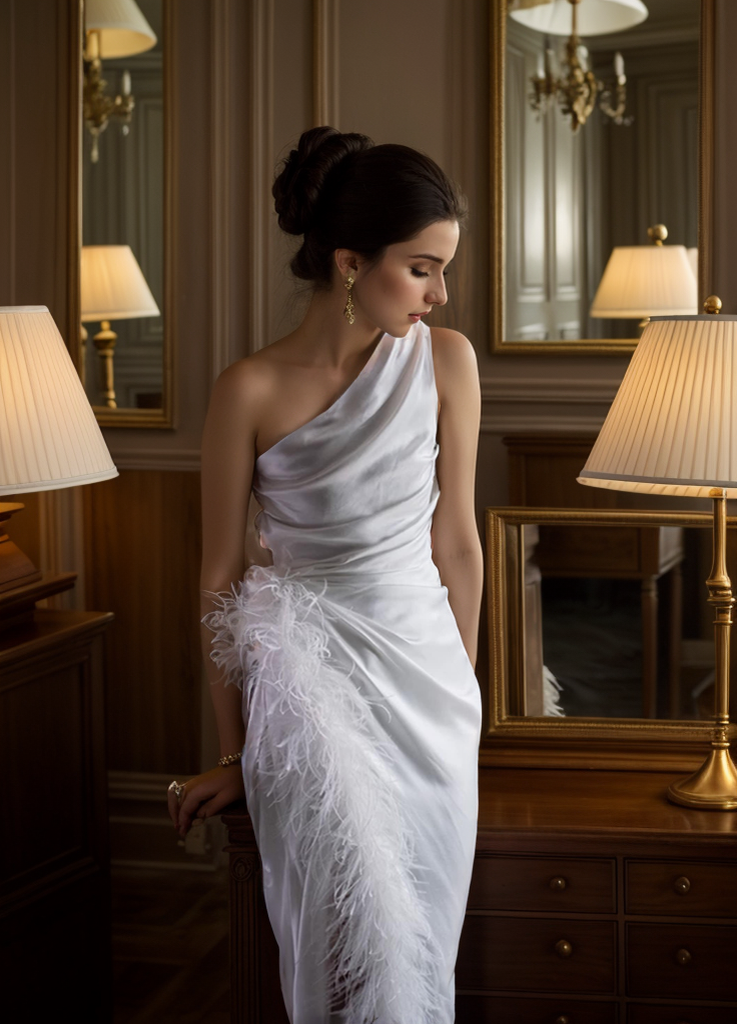 Calista Promise One-Shoulder Pleated Satin Dress
