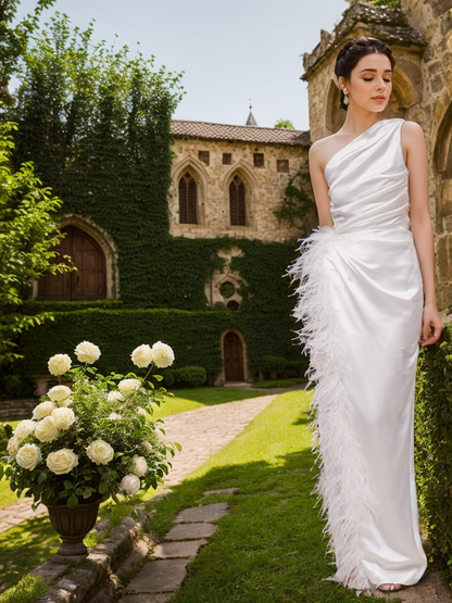 Calista Promise One-Shoulder Pleated Satin Dress