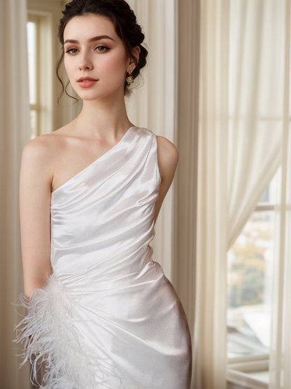 Calista Promise One-Shoulder Pleated Satin Dress