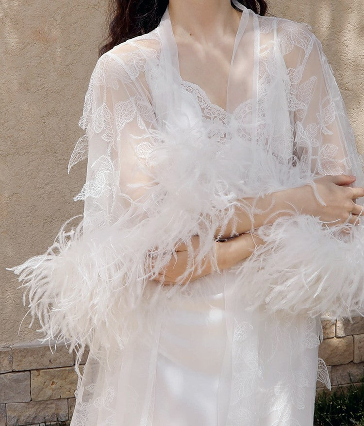 Fleurette Starlight Feather Lace Robe and Nightgown Set