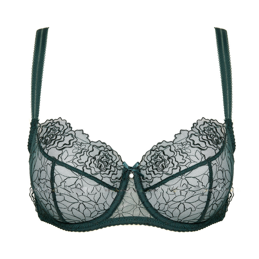 Gorteks Pamela Pine Green Sheer Mesh Balconette Bra