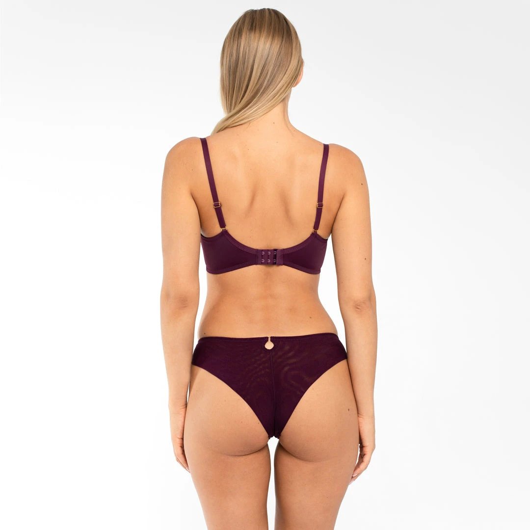 Sheer Mesh Embroidered Full Figure Bra Perla Aubergine by Samanta Lingerie