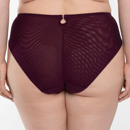 Samanta Perla Aubergine Sheer Mesh Tulle Embroidered Brief Panty
