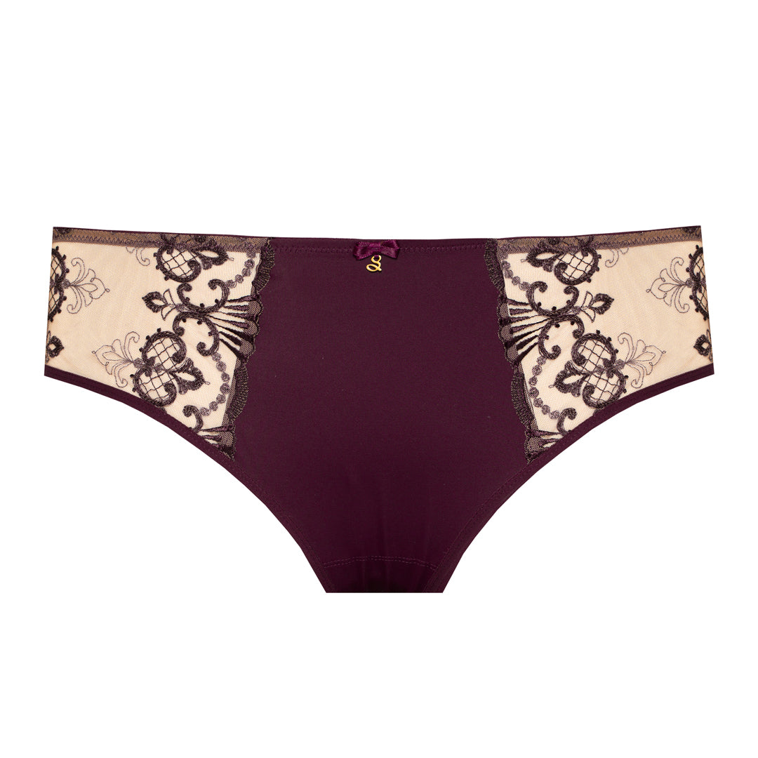 Samanta Perla Aubergine Sheer Mesh Tulle Embroidered Brief Panty