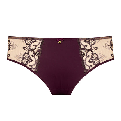 Samanta Perla Aubergine Sheer Mesh Tulle Embroidered Brief Panty