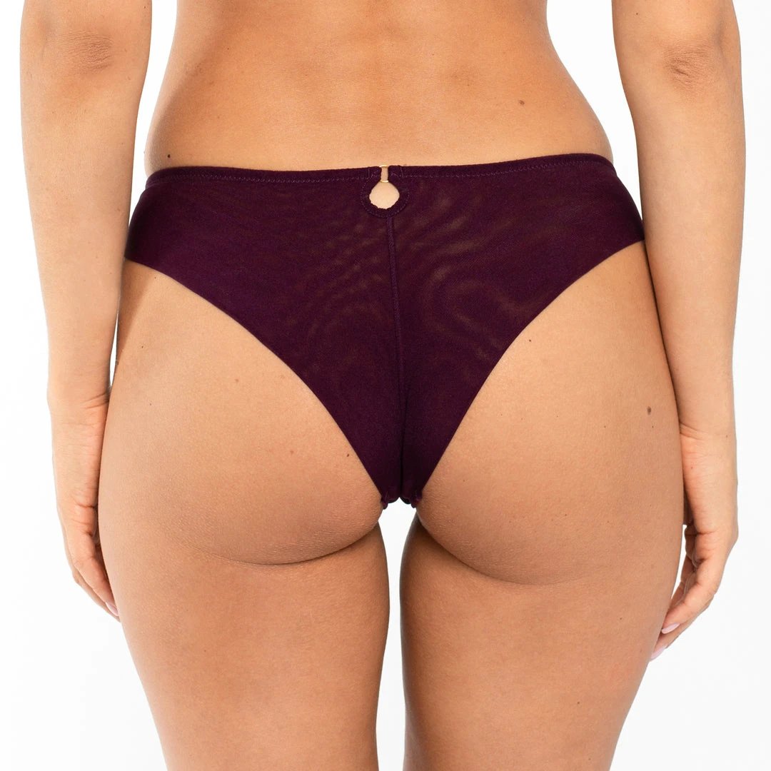 Sheer Mesh Tulle Embroidered Tanga Panty Perla Aubergine by Samanta Lingerie