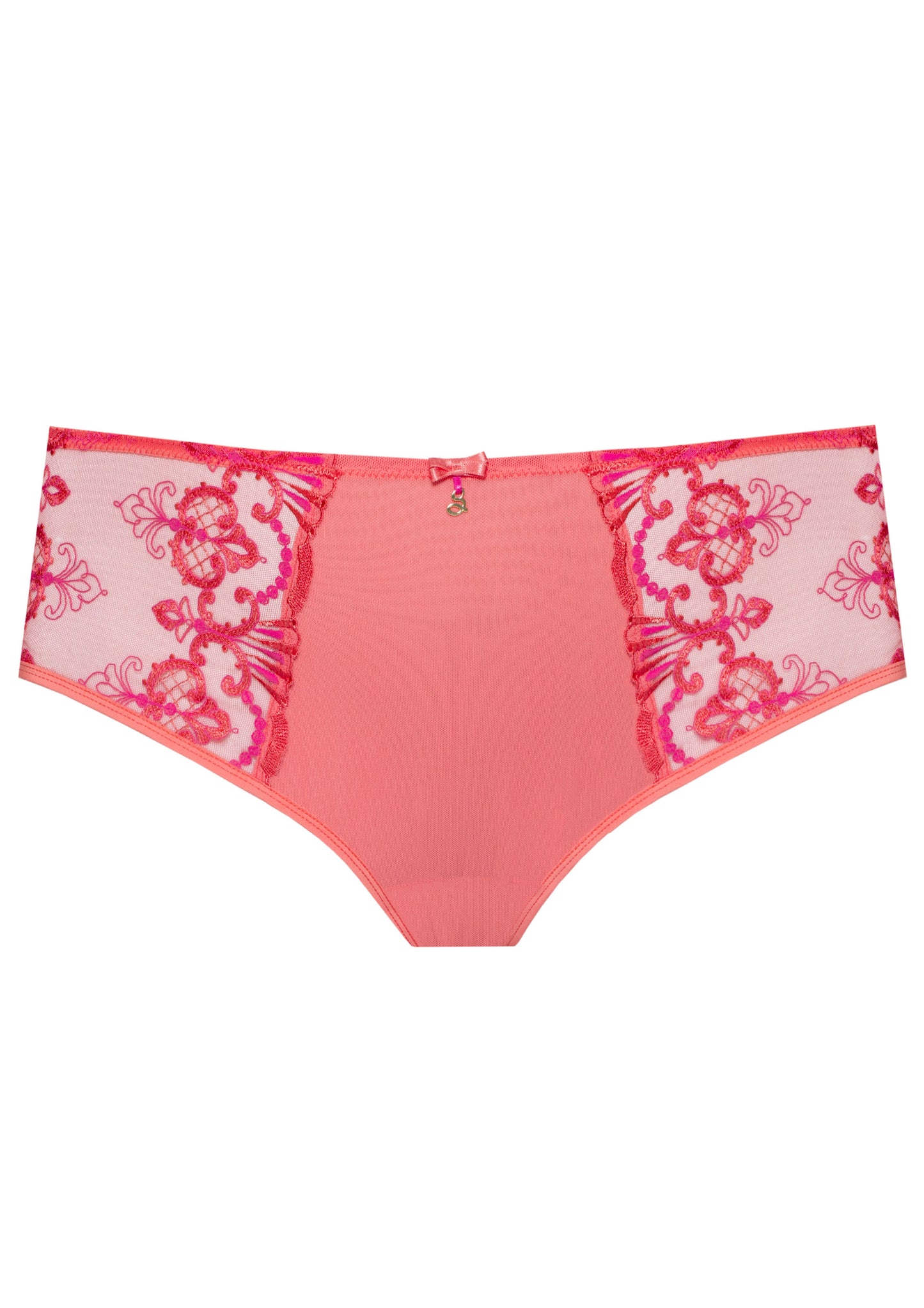 Sheer Mesh Tulle Embroidered Brief Panty Perla Coral-2