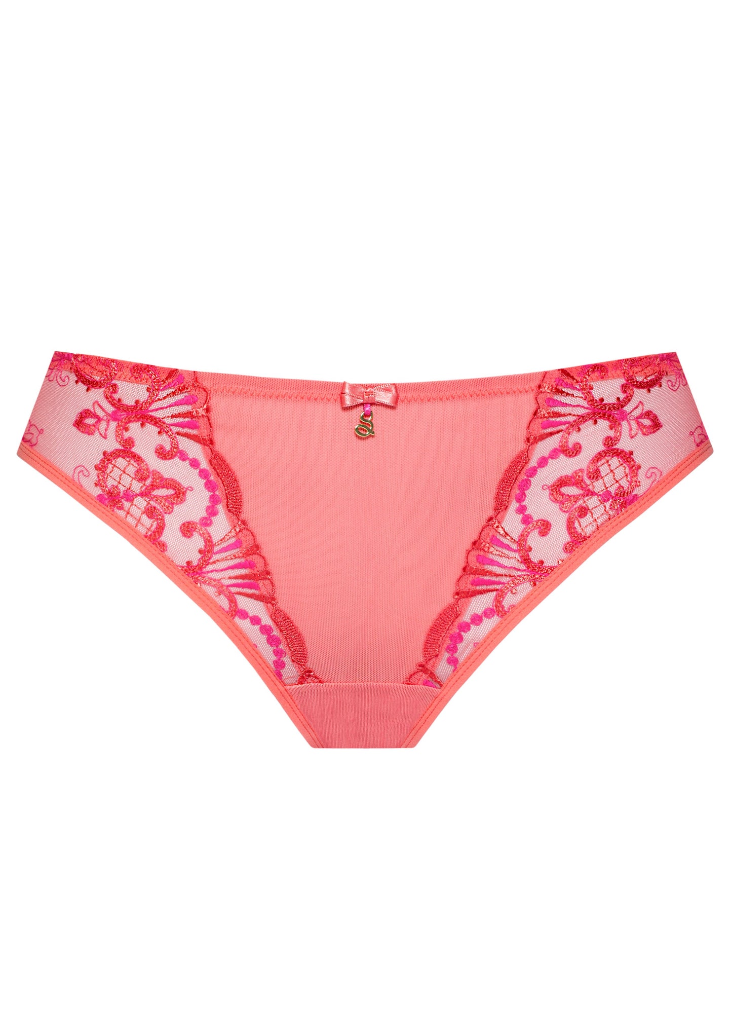 Sheer Mesh Tulle Embroidered Tanga Panty Perla Coral-4