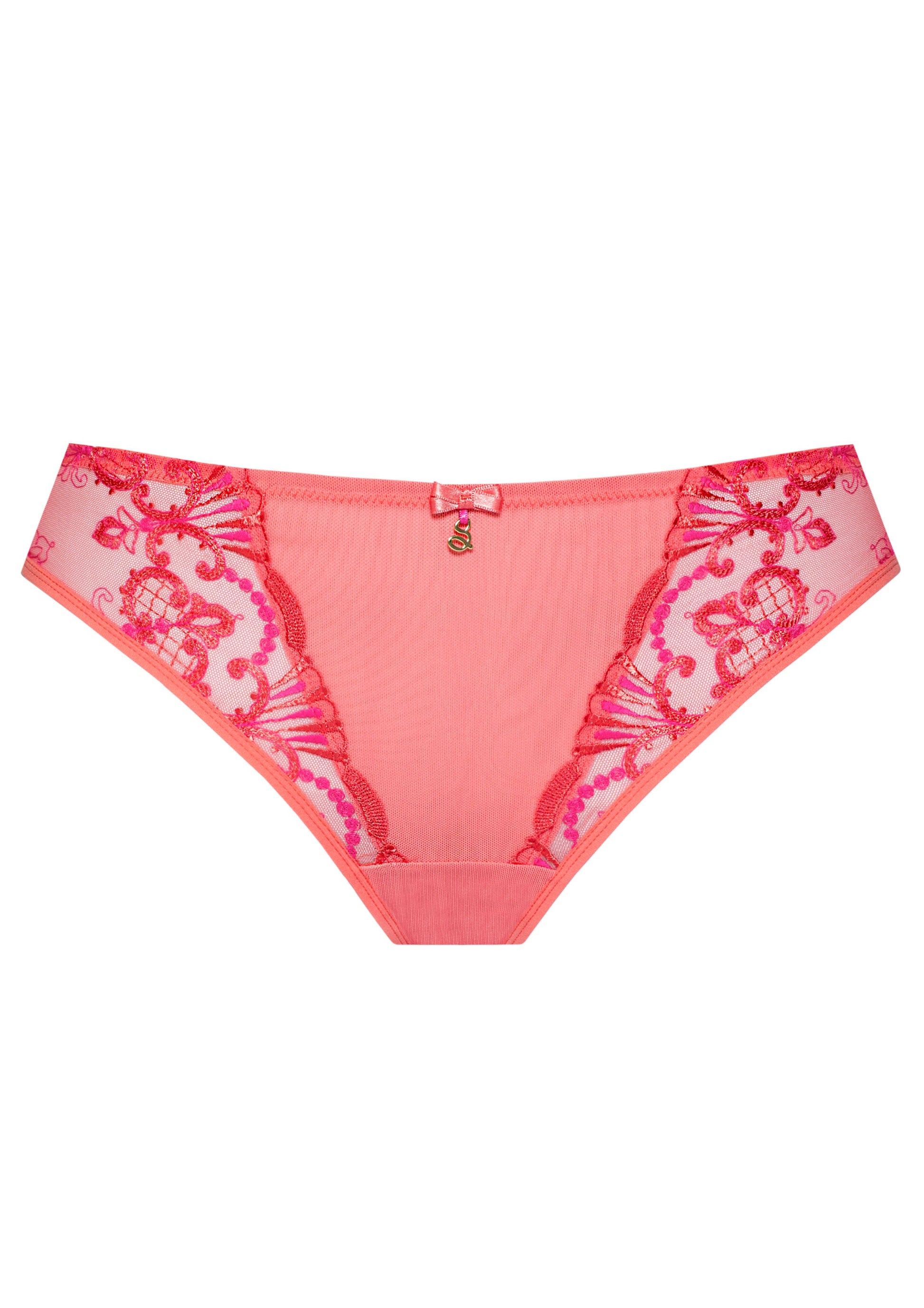 Sheer Mesh Tulle Embroidered Tanga Panty Perla Coral-4