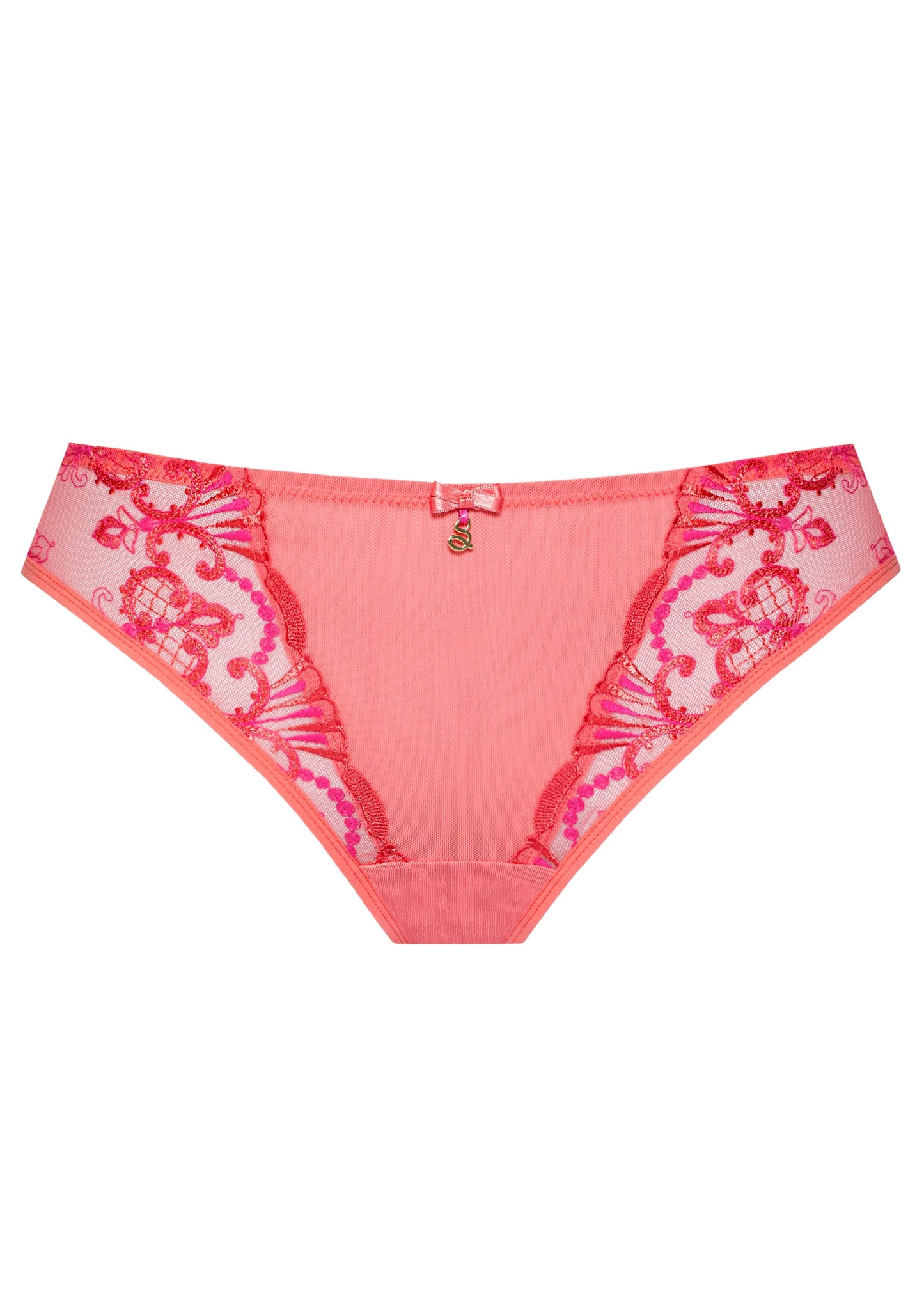 Samanta Perla Coral Sheer Mesh Tulle Embroidered Tanga Panty