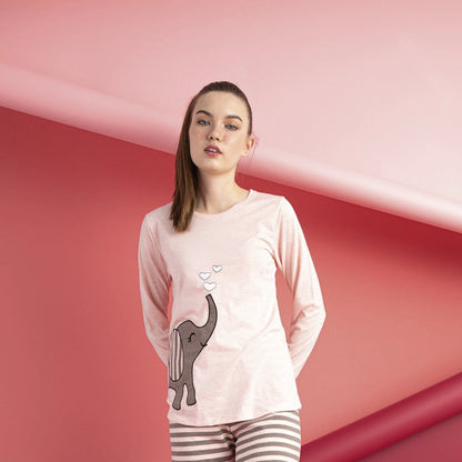 Junior Women’s Cotton Pajama Set 2-Piece Long Sleeve Top & Pants Cute Print Sleepwear by M.O.S