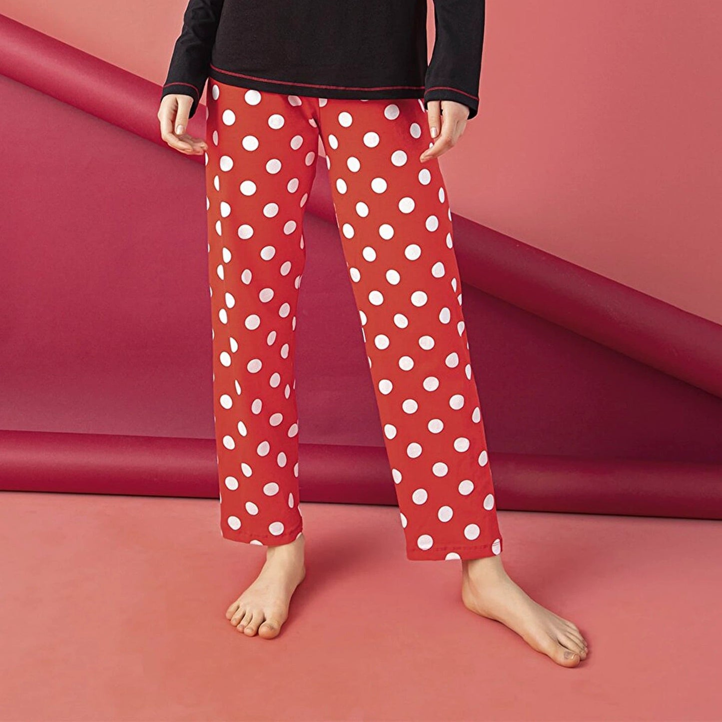 Junior Women’s Cotton Pajama Set – 2-Piece Long Sleeve Top & Pants with Cute Cat Print by M.O.S
