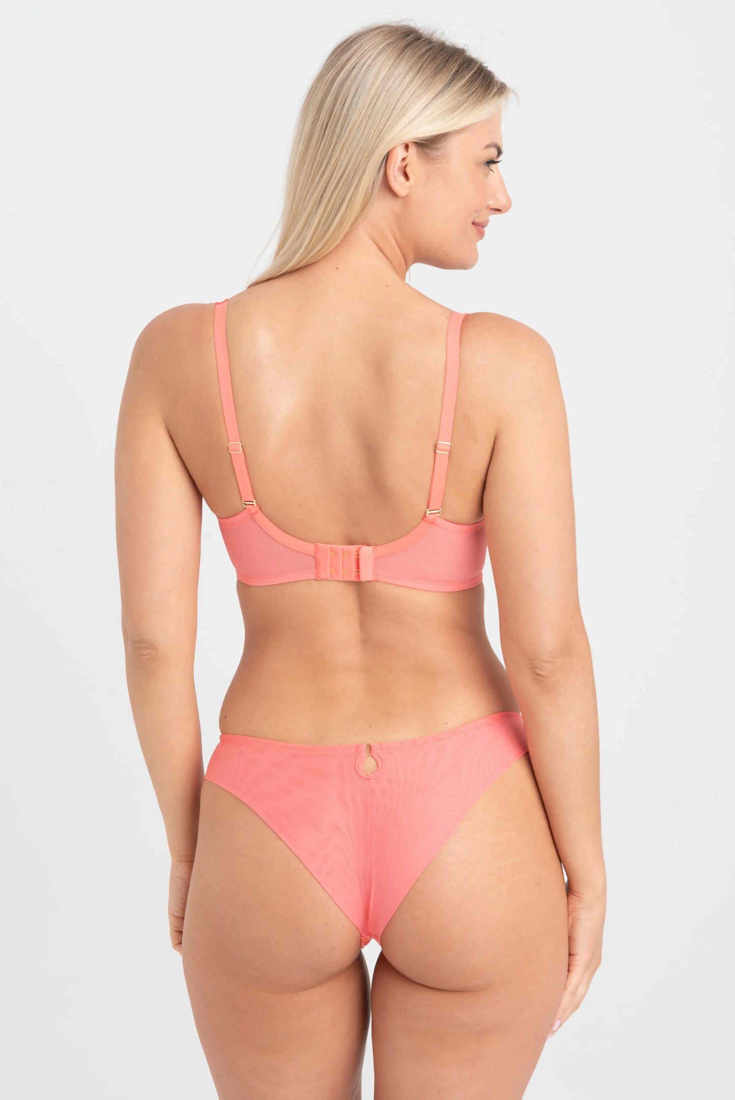 Sheer Mesh Embroidered Balconette Bra Perla Coral