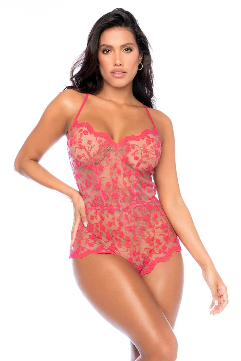 Mapale Riviera Cherry Sheer Lace Romper-0