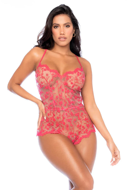 Mapale Riviera Cherry Sheer Lace Romper-0