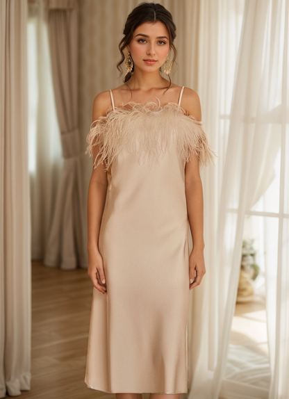Plume Afterglow Feather-Trim Satin Nightgown