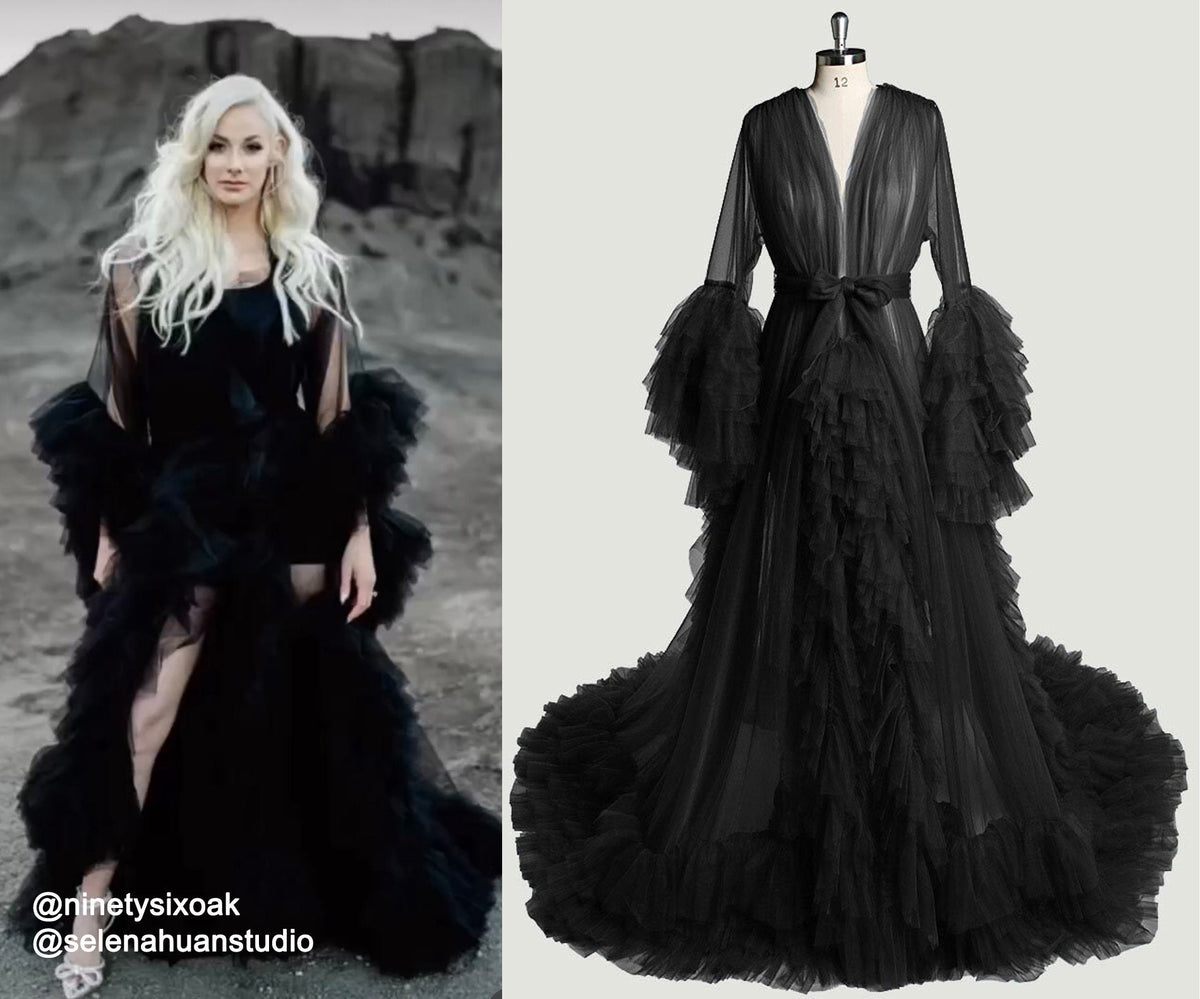 Alouette Drift Ruffle-Sleeve Tulle Robe