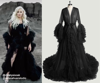 Alouette Drift Ruffle-Sleeve Tulle Robe