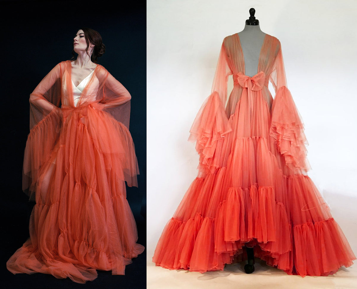 Odessa Ruffle Layered Tulle Long Robe