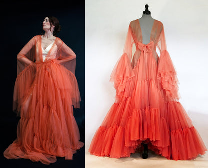 Odessa Ruffle Layered Tulle Long Robe