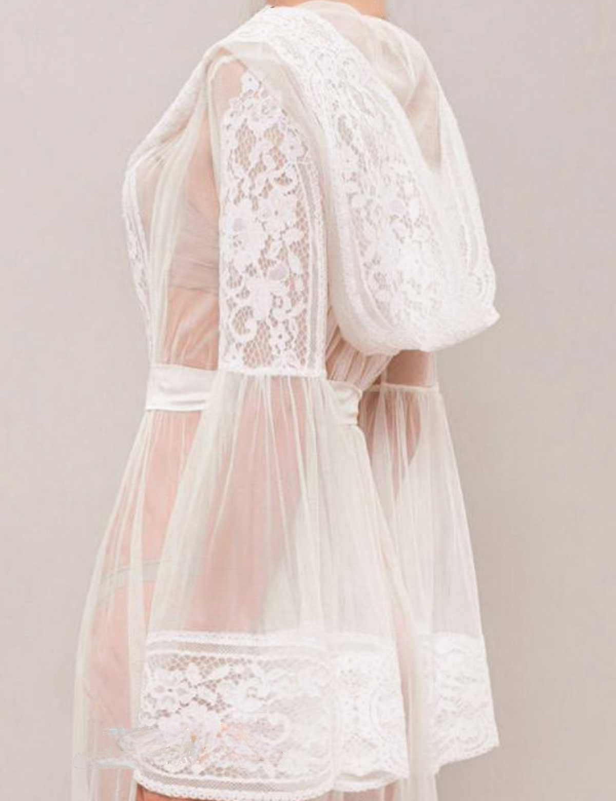 Emilia Fleur Sheer Lace Bell-Sleeve Robe