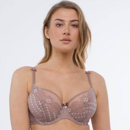 Samanta Rosalia Latte Sheer Mesh Tulle Tulip Seam Full Figure Bra