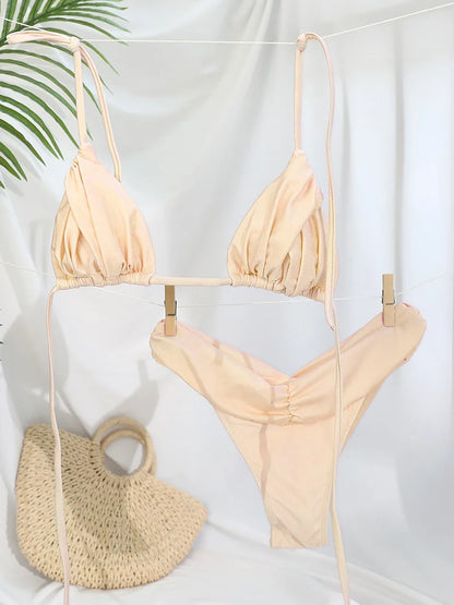 Zrtak Sexy Handwork Bikinis Small Ruffle Swimsuit 2025 Vintage Print Swimwear Women Bathing Suit Patchwork Bikini Set String