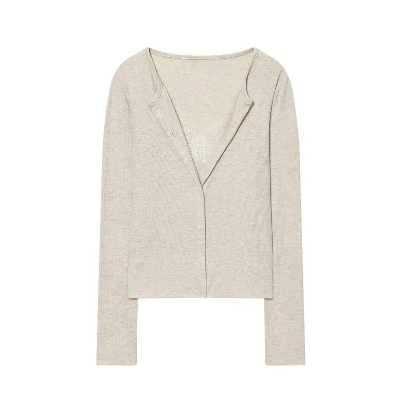 MUJER Lace Cropped Cardigan Women Button up Knit Tops Woman Vintage Knitwears Long Sleeve Knitted Cardigans Sweaters for Women