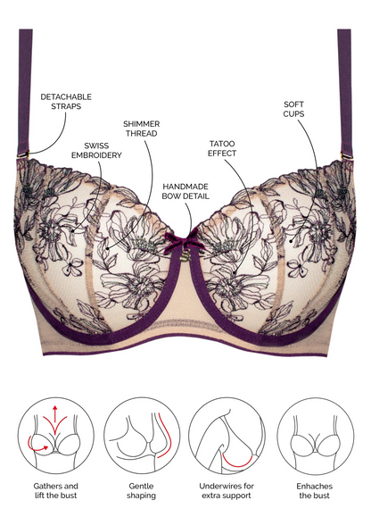 Samanta Silvia Aubergine Sheer Balconette Bra