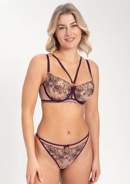 Samanta Silvia Aubergine Sheer Balconette Bra