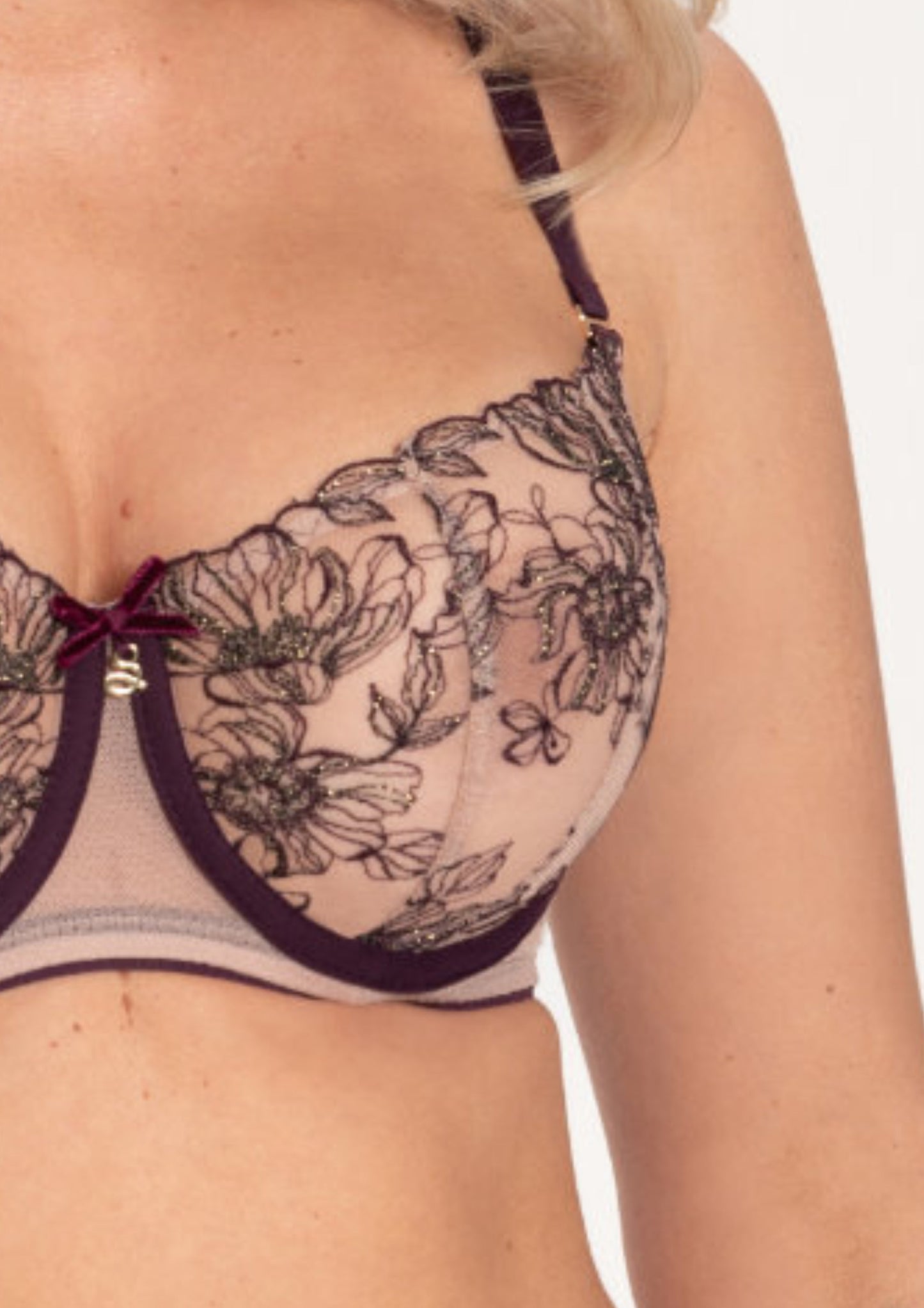 Samanta Silvia Aubergine Sheer Balconette Bra