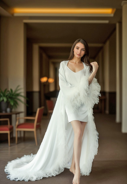 Vivienne Plume Satin Bridal Robe with Train
