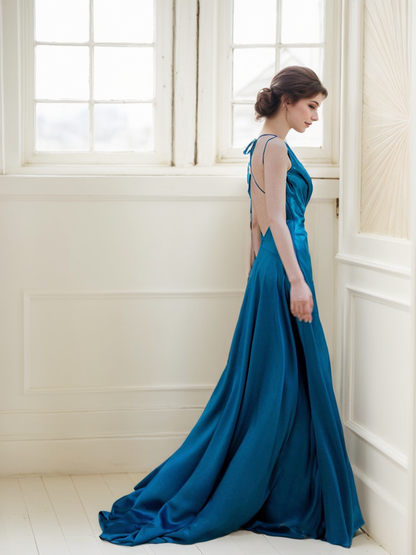 Evening Current Backless Satin Slit Gown