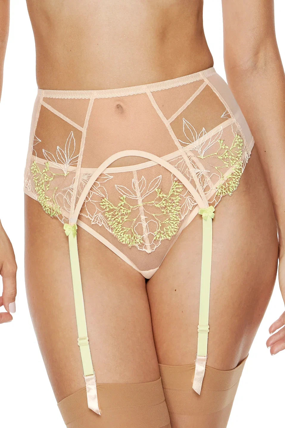 Gorteks Soleil Sheer Mesh Embroidered Garter Belt