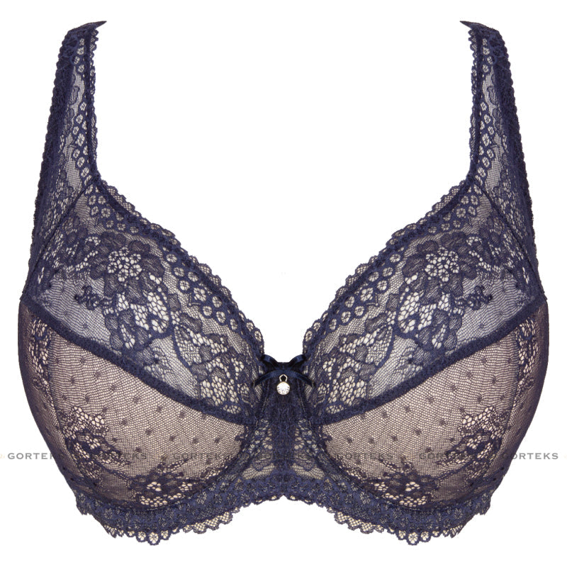 Gorteks Scarlet Navy Blue Semi Sheer Half Padded Bra