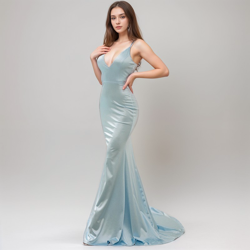 Thalia Ember Plunge Satin Mermaid Gown