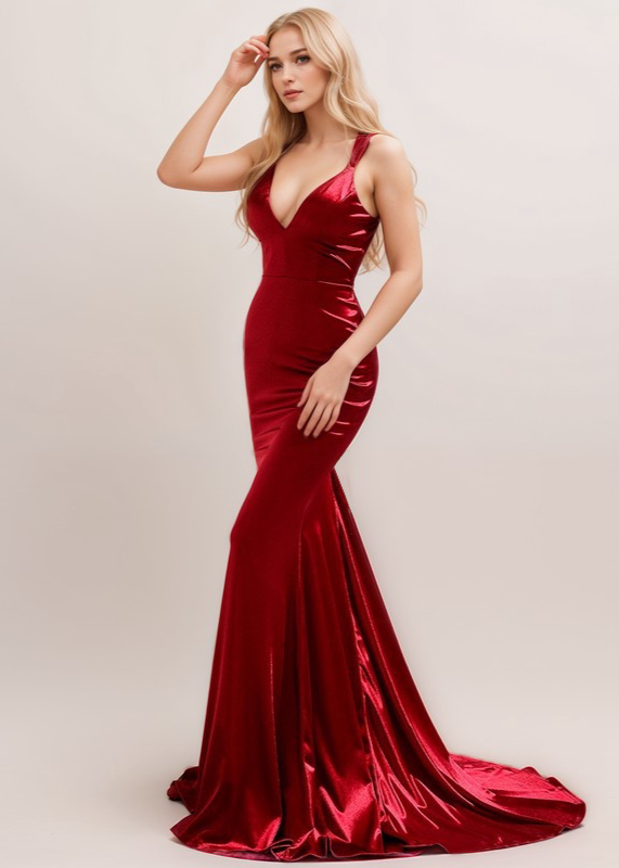Thalia Ember Plunge Satin Mermaid Gown