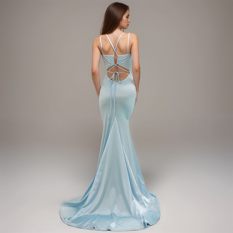 Thalia Ember Plunge Satin Mermaid Gown