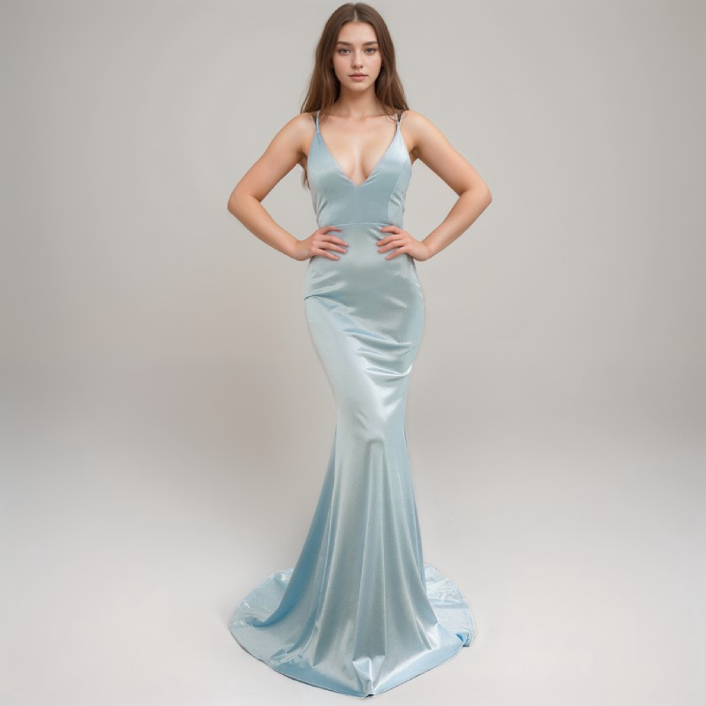 Thalia Ember Plunge Satin Mermaid Gown