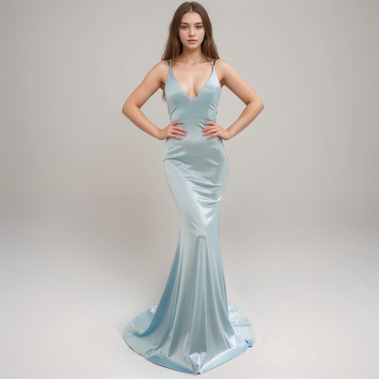 Thalia Ember Plunge Satin Mermaid Gown