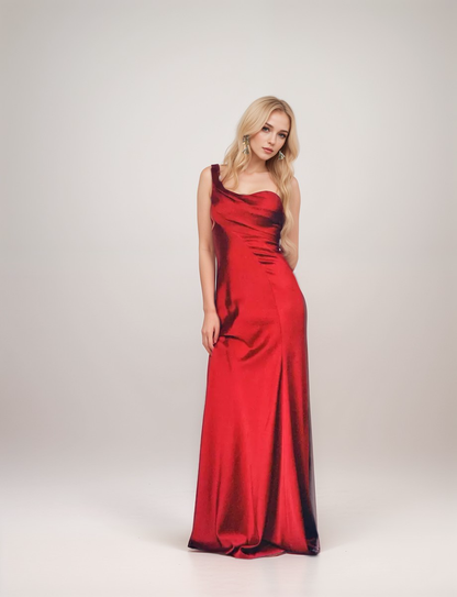 One Last Dance Pleated One-Shoulder Satin Gown