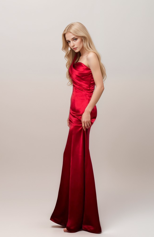 One Last Dance Pleated One-Shoulder Satin Gown