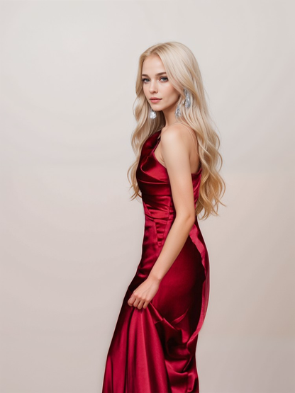 One Last Dance Pleated One-Shoulder Satin Gown