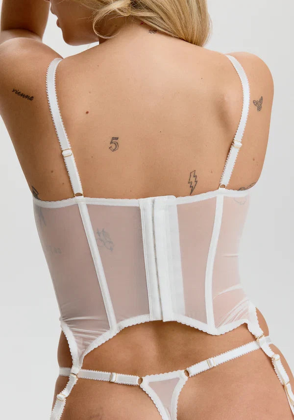 Blush Enchant White Sheer Embroidery Corset & Garter Straps