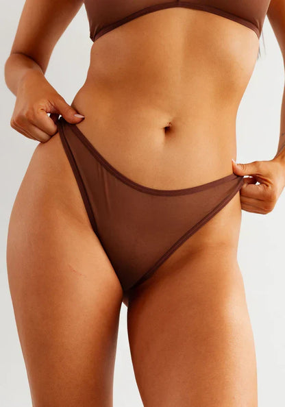 Blush The Mesh Cocoa Sheer High-Leg Bikini Panty