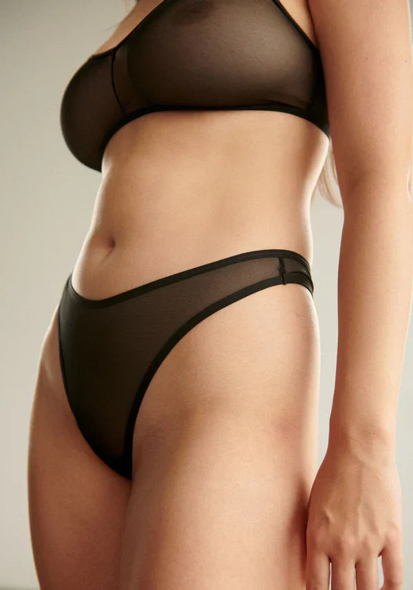 Blush The Mesh Black Sheer High Leg Thong Panty