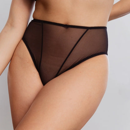 Sheer High-Waist Brief Panty Astrid Black | Blush Lingerie