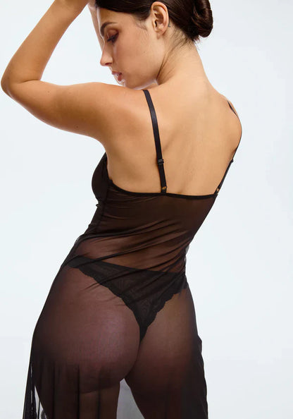 Sheer Mesh Maxi Dress Blush Lotus Black-3